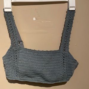 Grey Blue Lace Bikini Top